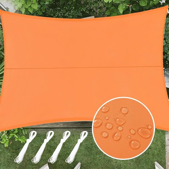 Voile d'ombrage rectangulaire 3 x 4 mètres imperméable pour terrasse, pare-soleil de jardin, pare-soleil bloquant les UV pour jardin, patio, piscine, camping, orange