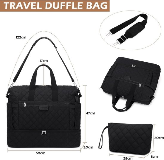 Weekendtas voor dames - Grote reistas met schoenenvak - Kliniektas voor geboorte - Sporttas - Gymtas - Duffle bag - Mommy bag met toilettas en laptopvak van Miss Lulu — afbeelding 5