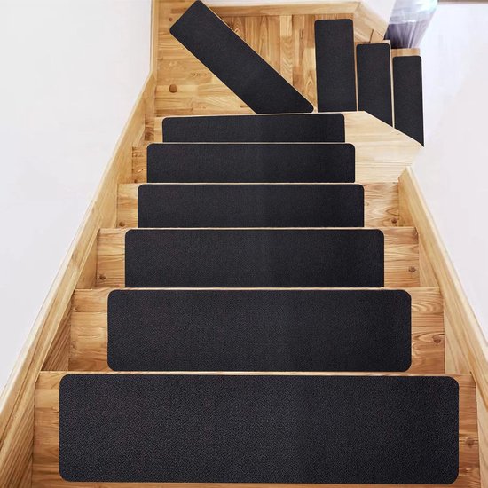 VidaXL Tapis d'escalier autocollants 15 pcs 56x17x3 cm Noir