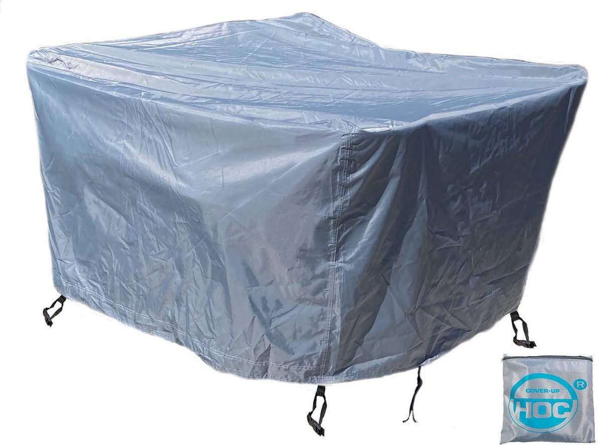 CUHOC COVER UP HOC - Diamond hoes tuinmeubelen - 250x250x90 cm - tuinset beschermhoes waterdicht met Stormbanden, Trekkoord en Afwaterings HOCCIE - Zilvergrijze hoes tuinmeubel - Tuinmeubelhoes - Tuinsethoes Grijs