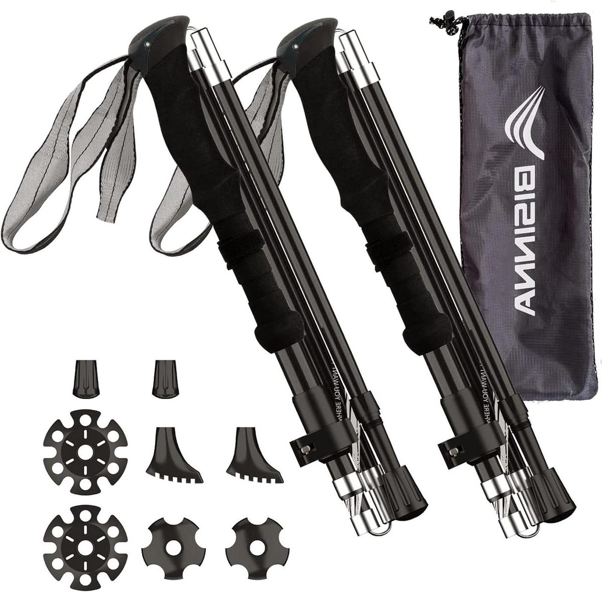 BISINNA Trekkingstokken opvouwbaar aluminium wandelstokken verstelbaar lichtgewicht kamperen backpacken - 2 stuks, inklapbaar, snelsluitsysteem - bergbeklimmen en wandelen, 2 lengtes Wandelstok