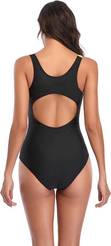 Maillot de bain sportif de qualité supérieure - Design fermé - Dos ouvert - Maillots de bain Sport pour femmes - Zwart avec Oranje