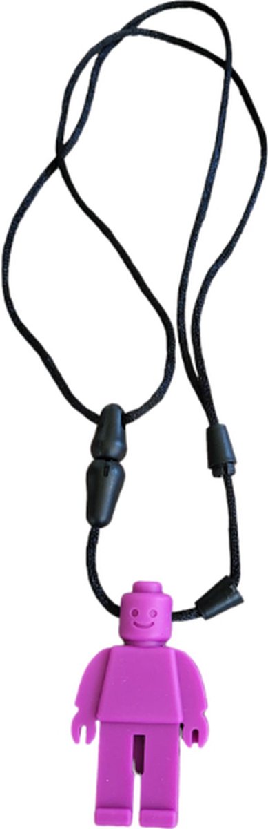 Bijtketting Kauwketting Kauwsieraad Stressverlagend Bijtblok Silicone ADHD Autisme Ketting 6x3cm Legopop Paars