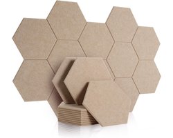 Akoestische panelen, 12 stuks, 30 x 26 x 1 cm, zeshoekige akoestische panelen, muur voor geluidsstudio, kantoor, studio en wanddecoratie (donkere kamel)