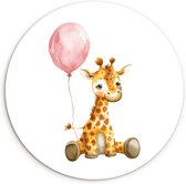 WallCircle® Wandcirkel 30x30 cm - Muurcirkel Giraf - Baby - Dieren - Roze ballon - Muurdecoratie babykamer - Wanddecoratie kinderkamer - Kamer decoratie voor jongens en meisjes - Baby accessoires - Ronde schilderijen
