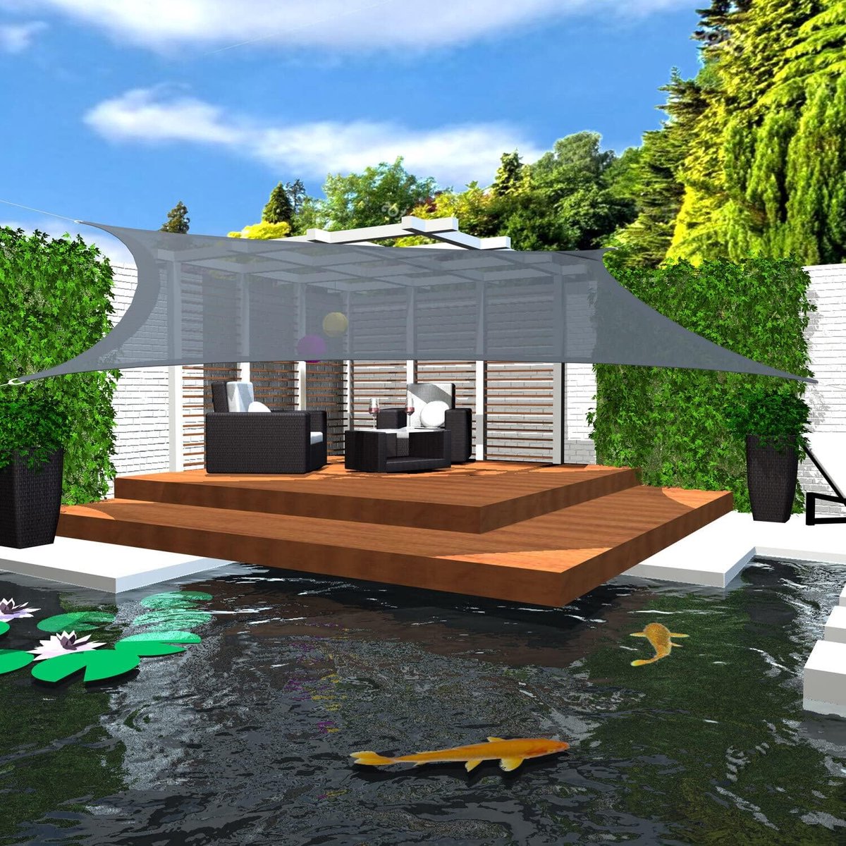 6x5 Zonneluifel Rechthoekig Waterdoorlatend 90% UV Bescherming: Patio Zonwering Vierkant Tuinluifel Zonbescherming Terras Balkon Patio Tuin Luifel Pergola Vierkante Zonluifel Zwembad