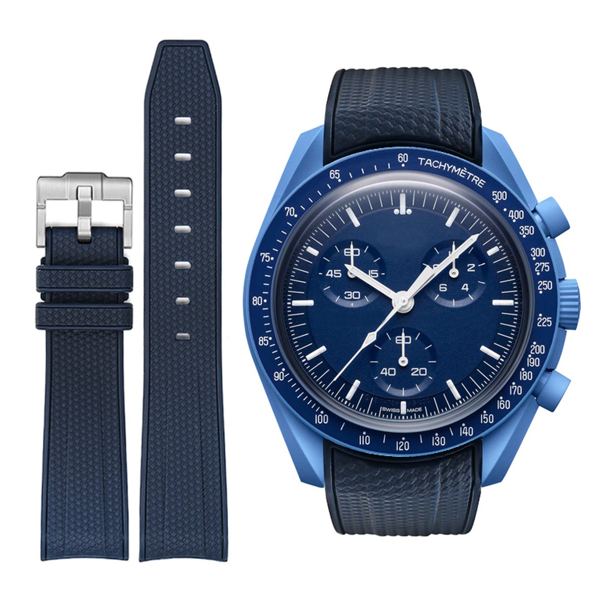 MoonSwatch - Omega - Swatch Mission on Earth - Rolex - SEIKO - Speedmaster - Rubberen horlogeband met perfecte pasvorm - 20mm - Navy Blauw