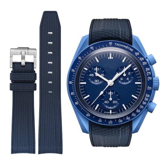 MoonSwatch - Omega - Swatch - Rolex - SEIKO - Speedmaster - Bracelet de montre en caoutchouc avec ajustement parfait - 20 mm - Blauw Marine