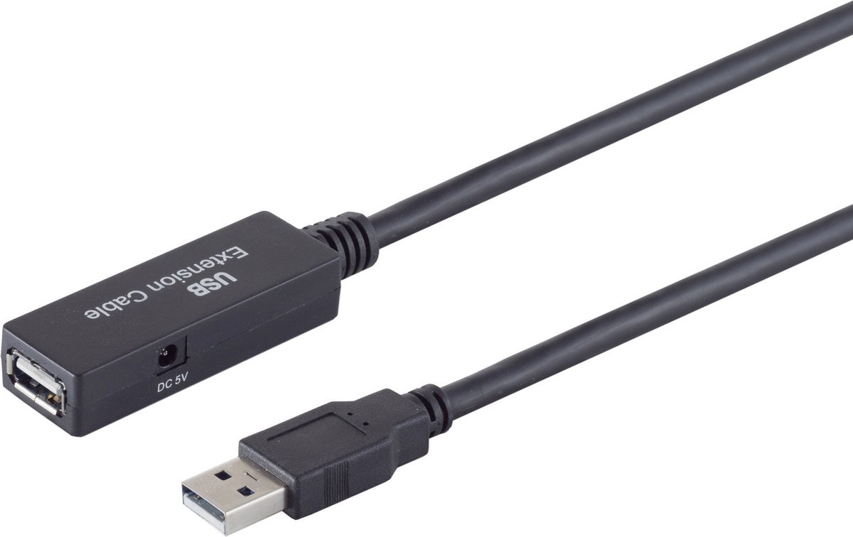 Actieve USB naar USB verlengkabel - incl. DC - USB voedingskabel - USB2.0 - tot 0,5A - 10 meter