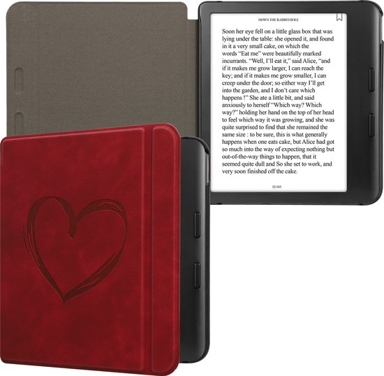 kwmobile e-reader hoesje geschikt voor Kobo Libra Colour hoes - Ereader flip case met standaard - Kunstleren e reader cover - Brushed Hart design in donkerrood van Merkloos — afbeelding 4