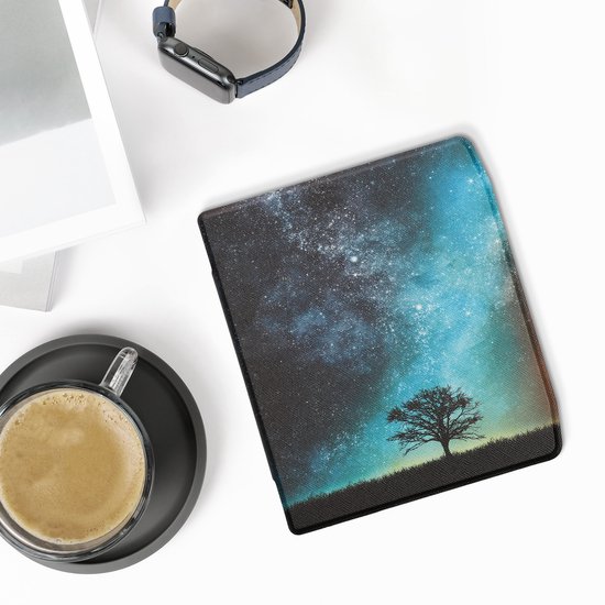 kwmobile e-reader hoesje geschikt voor Pocketbook Era / Era Color hoes - E reader flip case met magnetische sluiting - Ereader cover - Sterrenstelsel en Boom design in blauw / grijs / zwart van Merkloos — afbeelding 2