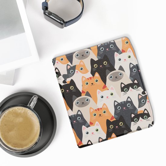 kwmobile e-reader hoesje geschikt voor Pocketbook Era / Era Color hoes - E reader flip case met magnetische sluiting - Ereader cover - Katten design in oranje / zwart / wit van Merkloos — afbeelding 5