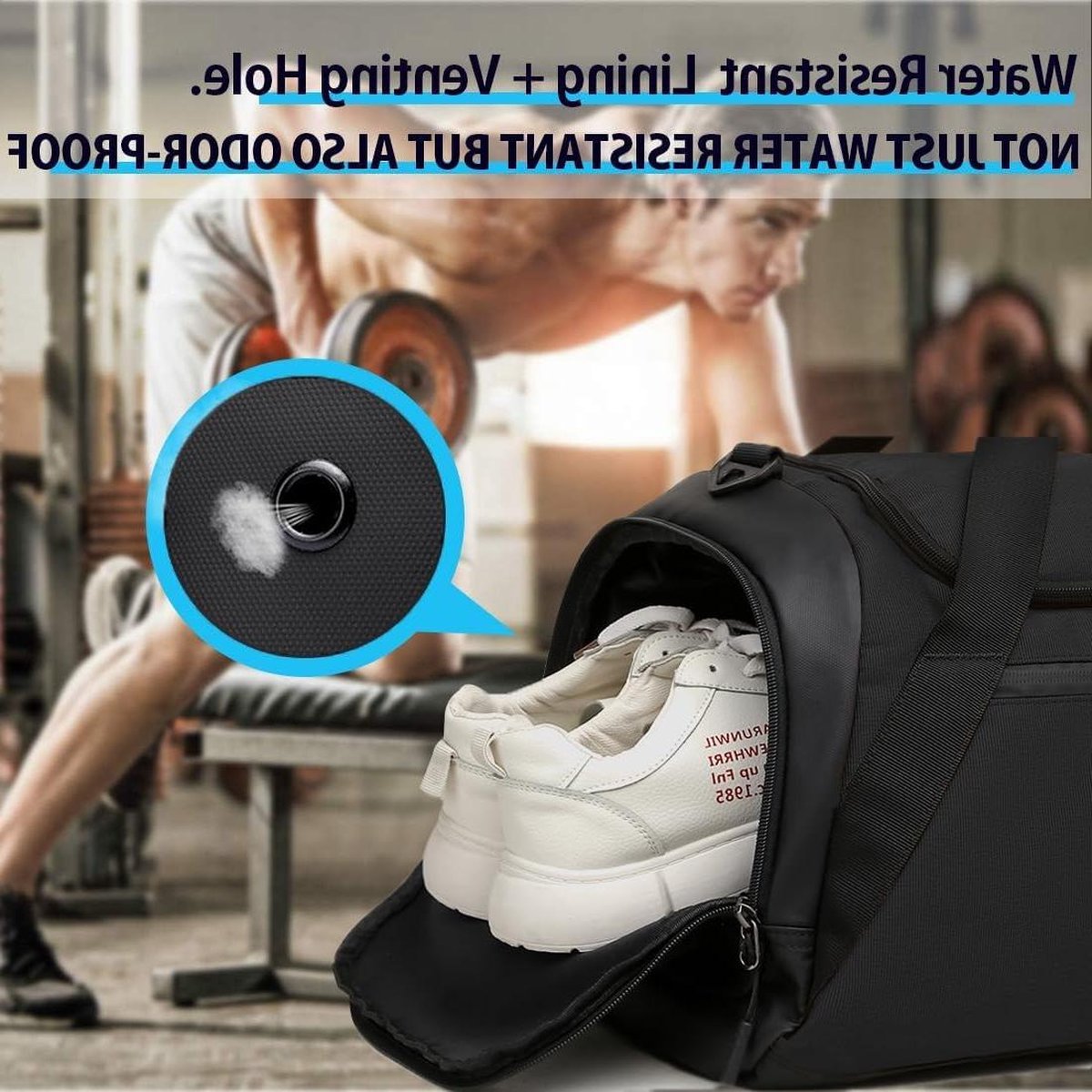 Grote reistas 40 liter sporttas met schoenenvak - waterdichte handtas - duffle bag voor sport en reizen - zwart