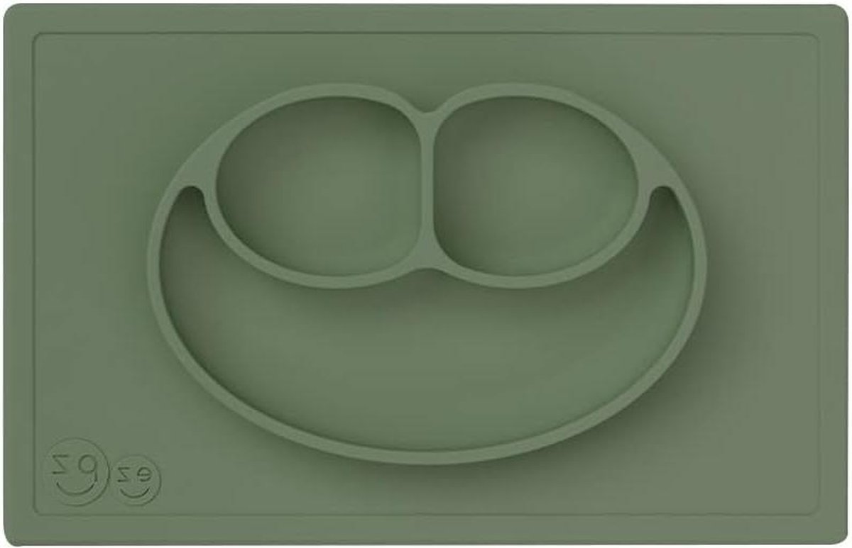 Image of 24 maanden + bord van 100% siliconen met geïntegreerd tafelkleed voor peuters en kleuters - olijf - happy mat