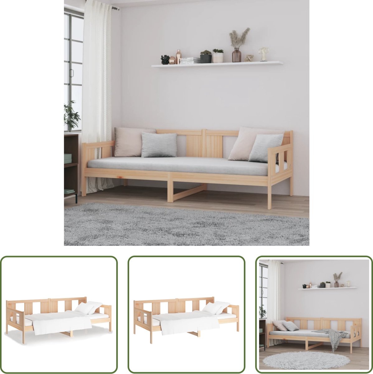 The Living Store Slaapbank Massief Grenenhout - 203.5 x 96 x 69.5 cm - Rustiek - Lattenbodem - Matras apart verkrijgbaar