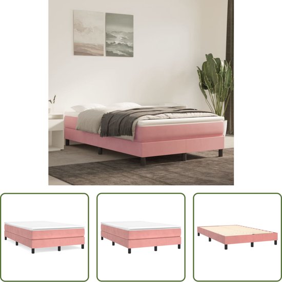 Foto: The living store boxspringframe zachte fluwelen stof stabiele ondersteunende poten multiplex lattenbodem roze 203x120x25 cm geschikt voor 120x200 cm matras the living store