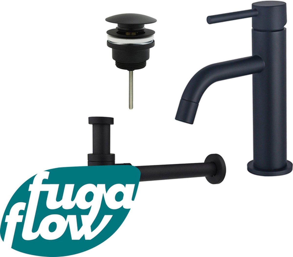 FugaFlow Eccelente Sobrado Badkamer Slim Wastafelkraanset lage wastafelkraan klikwaste plug design sifon Mat zwart