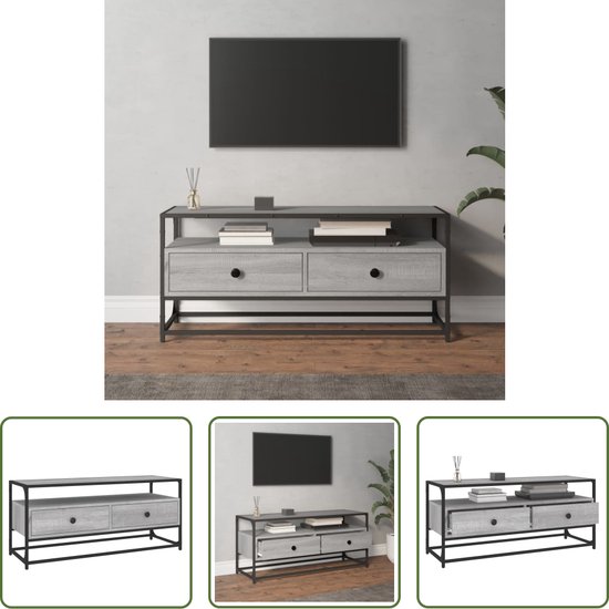 Foto: The living store tv meubel grijs sonoma eiken 100 x 35 x 45 cm trendy ontwerp en veel opbergruimte