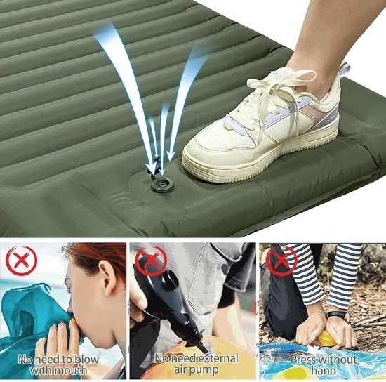 10 cm dikke zelfopblazende slaapmat voor camping - ultralicht luchtmatras voor tent - waterdicht - met voetperspomp - zeer ondersteunend - groen — afbeelding 4