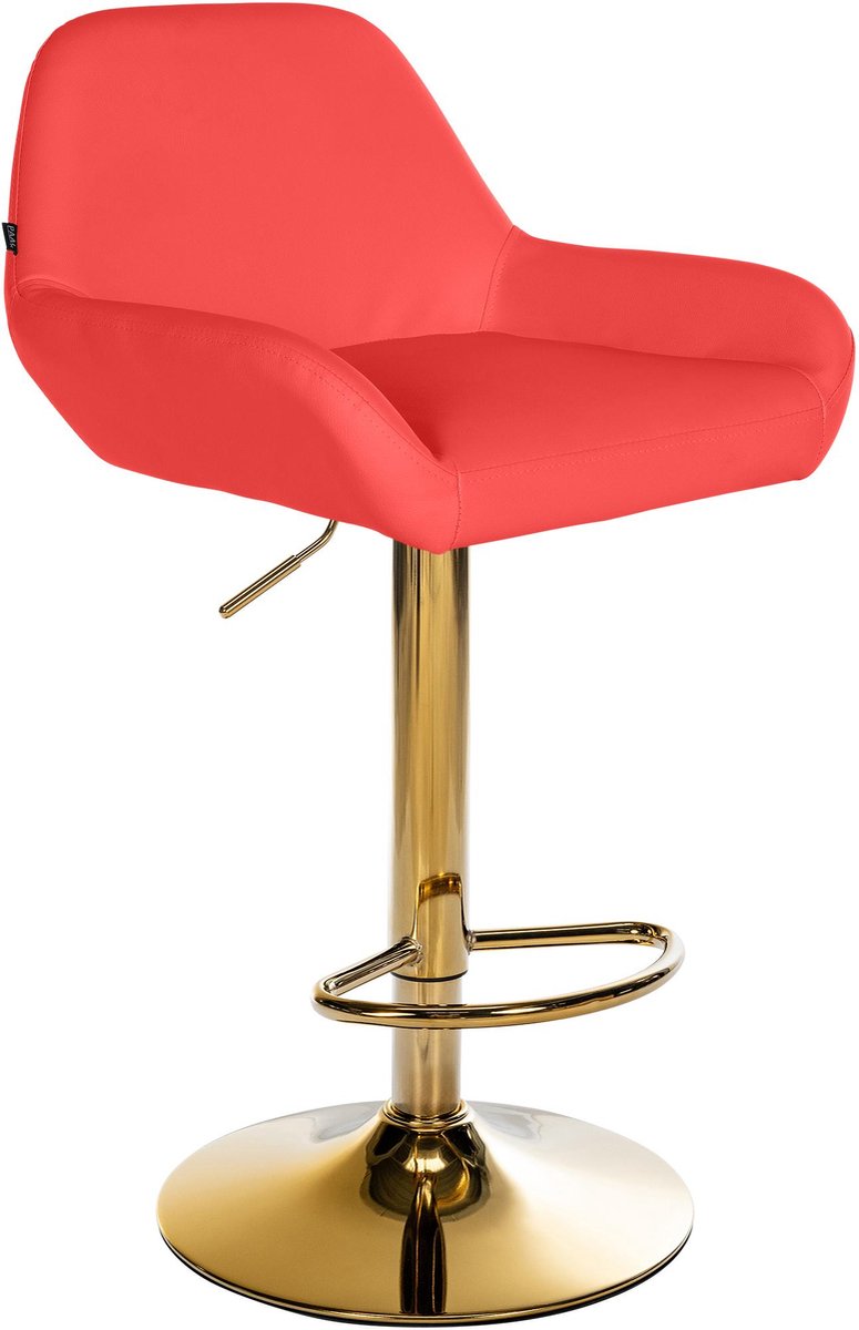 CLP Braga Barkruk - Met rugleuning - Met gouden frame - Verstelbaar - Kunstleer - rood/goud