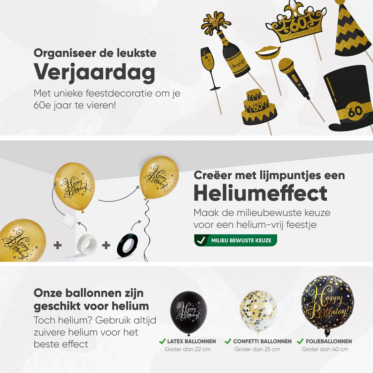 Fissaly 60 Jaar Verjaardag Decoratie Versiering - Ballonnen – Jubileum Man & Vrouw - Zwart en Goud — afbeelding 4