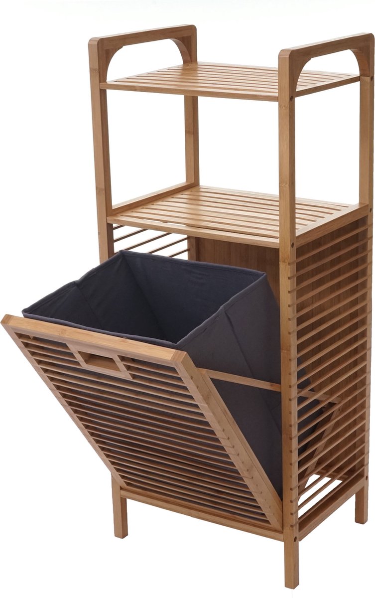 Goedkoopste Plank met wasmand MCW-B94, wasbox wasverzamelaar wasbak staande plank opslag, bamboe 95x40x30cm 28l