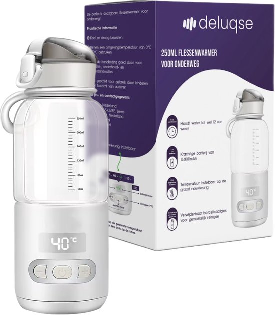 Foto: Deluqse flessenwarmer onderweg draagbare flesverwarmer baby flesvoeding apparaat draadloos usb oplaadbare flessenwarmer moedermelk bewaarfles 250ml wit