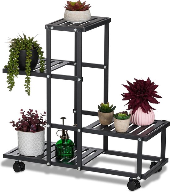 Relaxdays plantenrek op wielen binnen planten etagère woonkamer