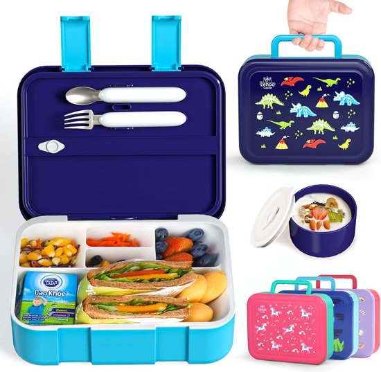 Bugucat Lunchbox Kind Met Compartimenten 1300ML, Lekvrije Bento Lunchbox Met Bestekset, Broodtrommel Voor School, Microwavable Lunch Box Voor Meisjes, Jongens En Volwassenen,Groen