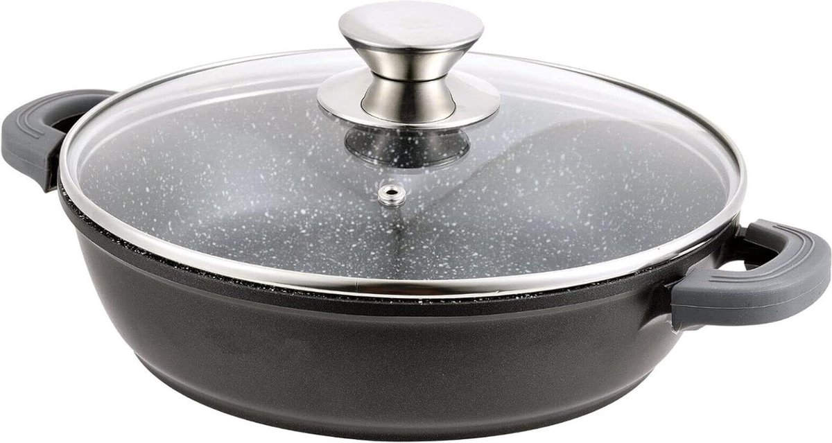24 cm stoofpan met glazen deksel - inductie geschikt - gegoten aluminium - marmeren coating