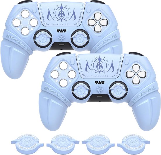 Foto: Controller silicone cover ps5 duimgrepen touchpad skin d pad sticker anti slip protective case grip compatibel ps5 oplaadstation blauw runes edition