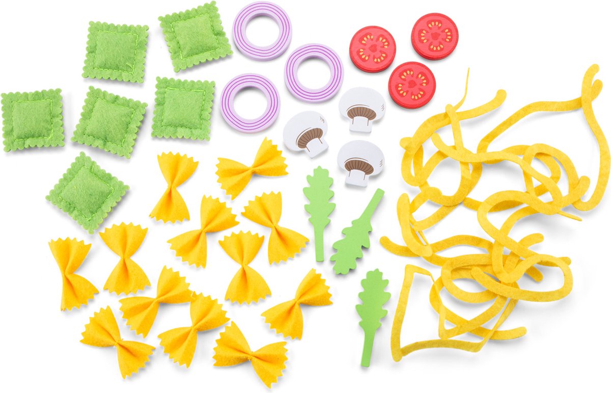 Woet® Houten Speelgoed Pasta Set - 'Maak je eigen pasta' Speelgoedset - FSC - Inclusief Ravioli, Tagliatelle, Farfalle & Saus - Speelgoedeten - Rollenspel Keukenset - Vanaf 3 Jaar — afbeelding 8