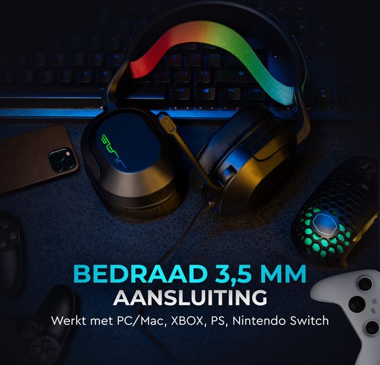 JLab Nightfall Gaming Headset met Microfoon - Headset PS5 - Koptelefoon met microfoon - Headset geschikt voor Laptop, PC, PS5, XBOX en Nintendo Switch - Verwisselbare Hoofdband
