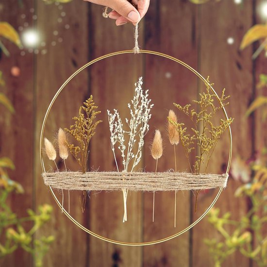 Kunstbloemen Deurkrans - Metalen Krans Met Eucalyptus & Bloemen, 35x25 Cm - Voor Deur Of Muur