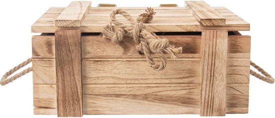 Boîte de rangement avec couvercle en bois 36x26x16 cm - Opbergbox - Panier de rangement