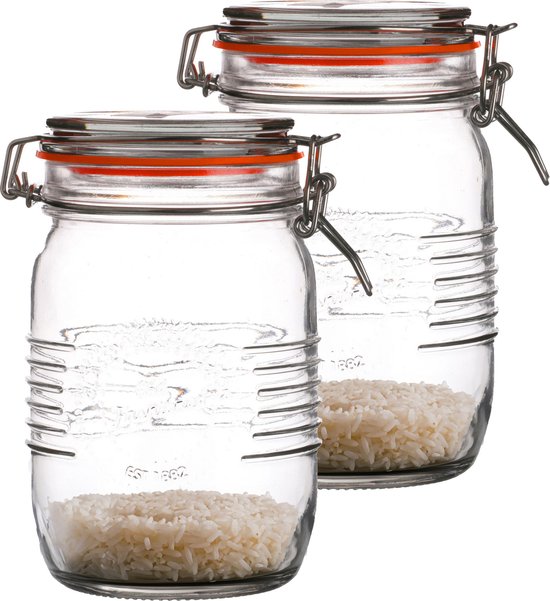 Urban Living Weckpot/inmaakpot - 2x - 1L - glas - met beugelsluiting - D14 x H17 cm