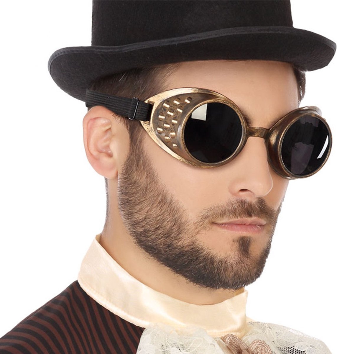 Atosa Carnaval/verkleed party bril Steampunk Dude - zwart - volwassenen - piloot/professor/fantasy - verkleedbrillen