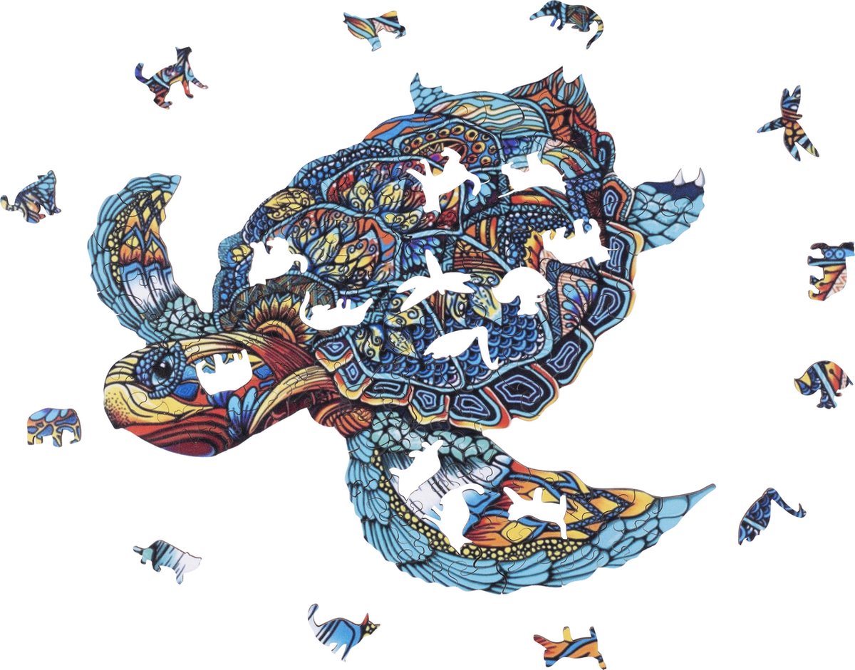 Houten Puzzel Schildpad – 128 Unieke Puzzelstukjes – A4 Formaat Houten Legpuzzel – Dieren Puzzelspel – Ontspannend Denkspel – Inclusief Opbergetui – Engelhart — afbeelding 12