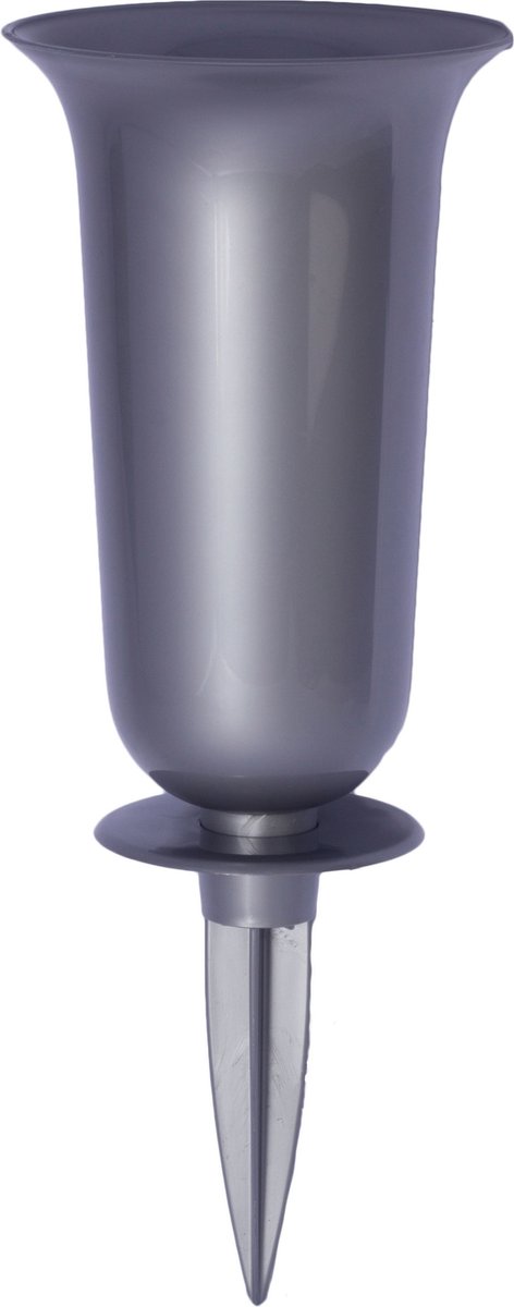 Form Plastic Grafvaas - kunststof - zilver - H32 cm - decoratie - bloemenvaas voor herdenkingsplaats/kerkhof - kelk op prikker