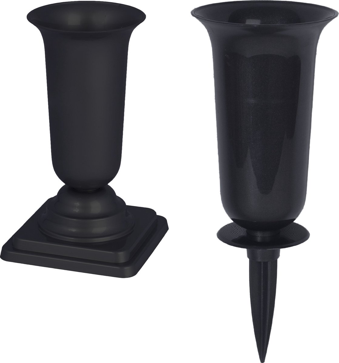 Form Plastic Grafvazen kunststof - set van 2x - zwart - H37 en 40 cm - bloemenvaas herdenkingsplaats