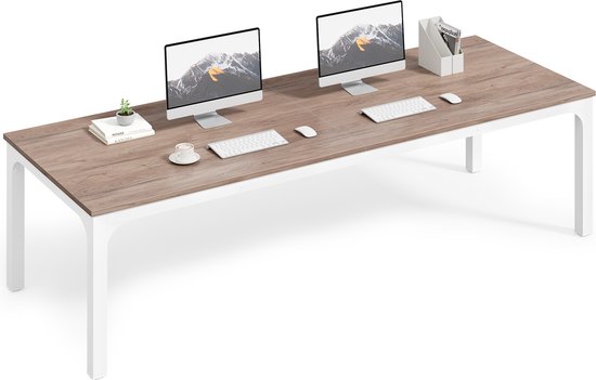 Tribesigns Bureau - Dubbel Lang Bureau - Computerbureau - Computertafel - Bureautafel voor Thuiskantoor - 200 x 70 x 75 cm - Eik