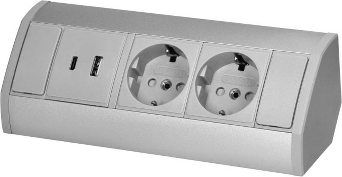 ORNO Hoekstekkerdoos 2 Stopcontacten USB A en USB C Opbouw Hoekstekkerblok met 60 cm kabel Grijs