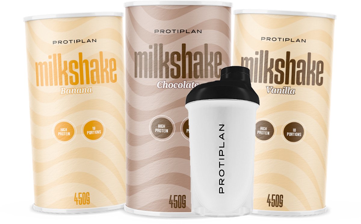 Goedkoopste Protiplan | Mix Milkshakes & Shakebeker | Voordeelpakket | 3 x 450 gram Shakebeker | Eiwitdieet | Proteïne shake | Past in een koolhydraatarme levensstijl