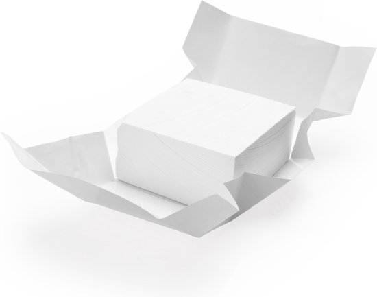 Wit blokje magnesium in opengevouwen verpakking, op witte achtergrond.