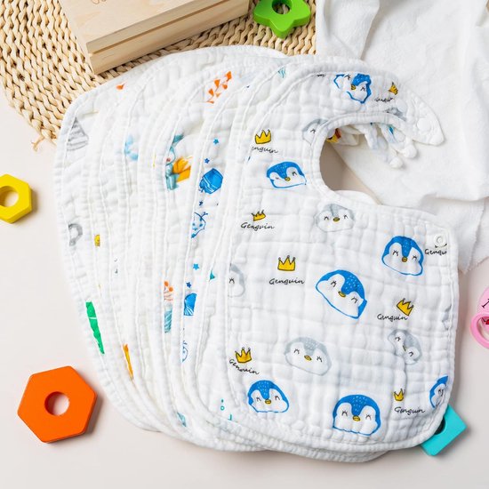 10 stuks babyslabbetjes, katoenen newborns sabber absorberende slabbetjes met verstelbare drukknopen, zachte ademende doeken voor babytanden, voeding, spenen (0-36 maanden) van MiiDD — afbeelding 3