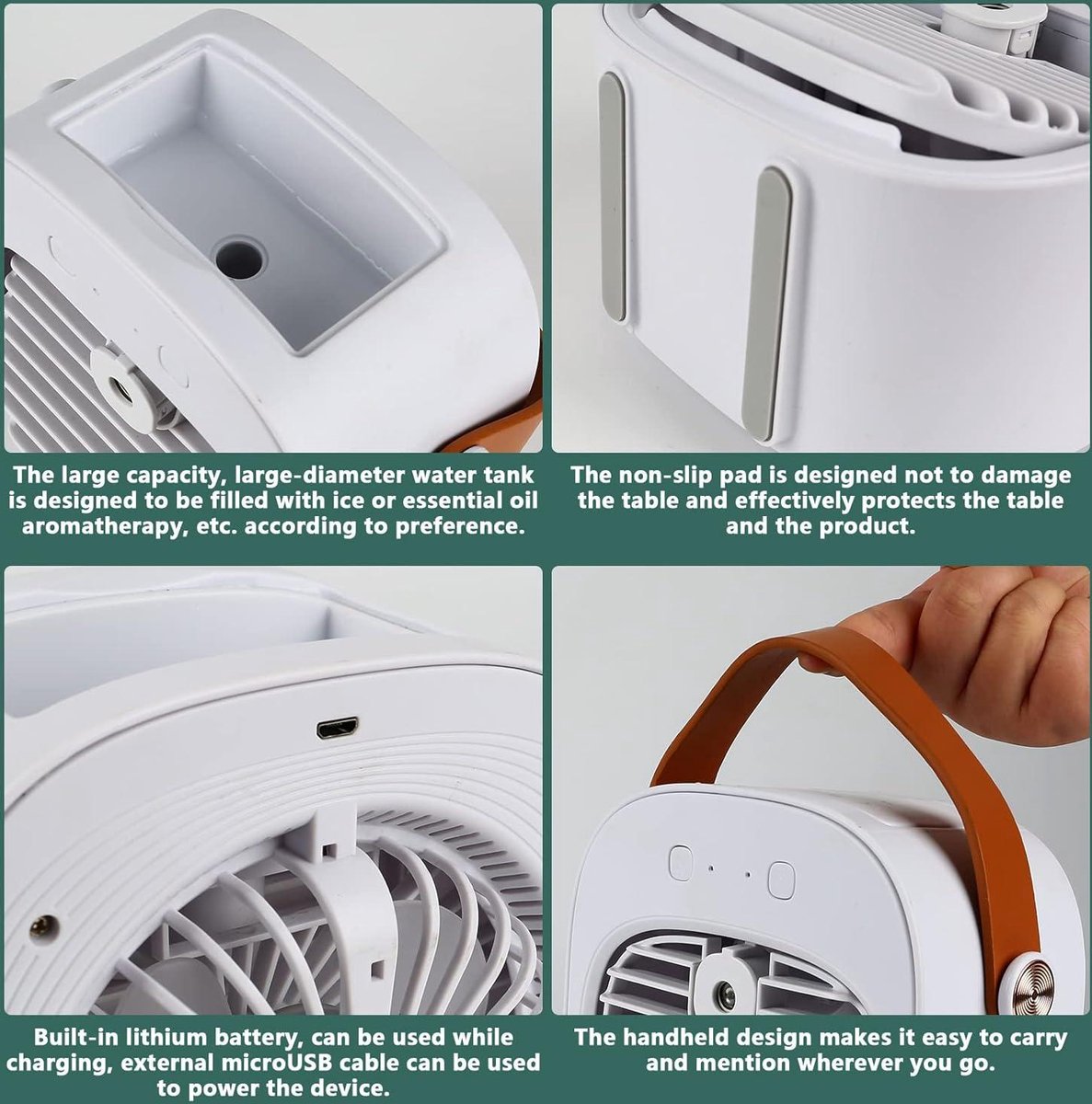 Mobiele Airco - Mini Aircooler - Mini Aircooler met Water Type-C - Koelventilator - Tafelventilator - Luchtkoeler - Bureau Ventilator - Ventilator - 3 windsnelheden - Airco Alternatief - 128ML - 4000 mAh - Voor kamperen, tent, auto, kamer, thuis – foto 5