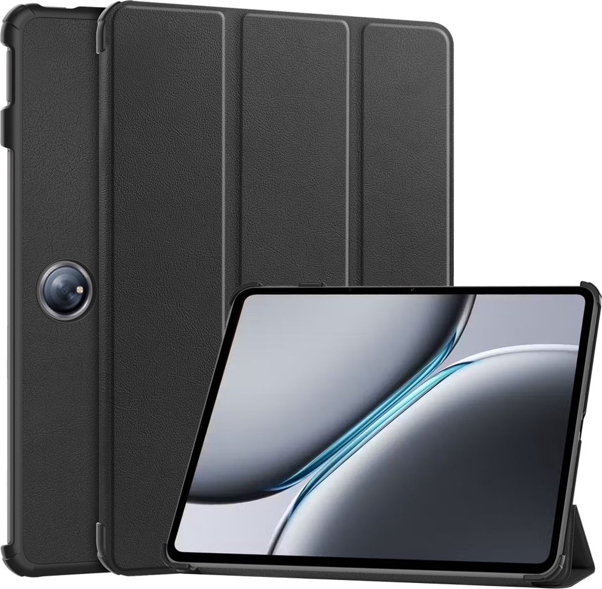 Tablethoes geschikt voor OnePlus Pad 2 Hoesje - Tri-Fold Book Case met Wake/Sleep - Zwart