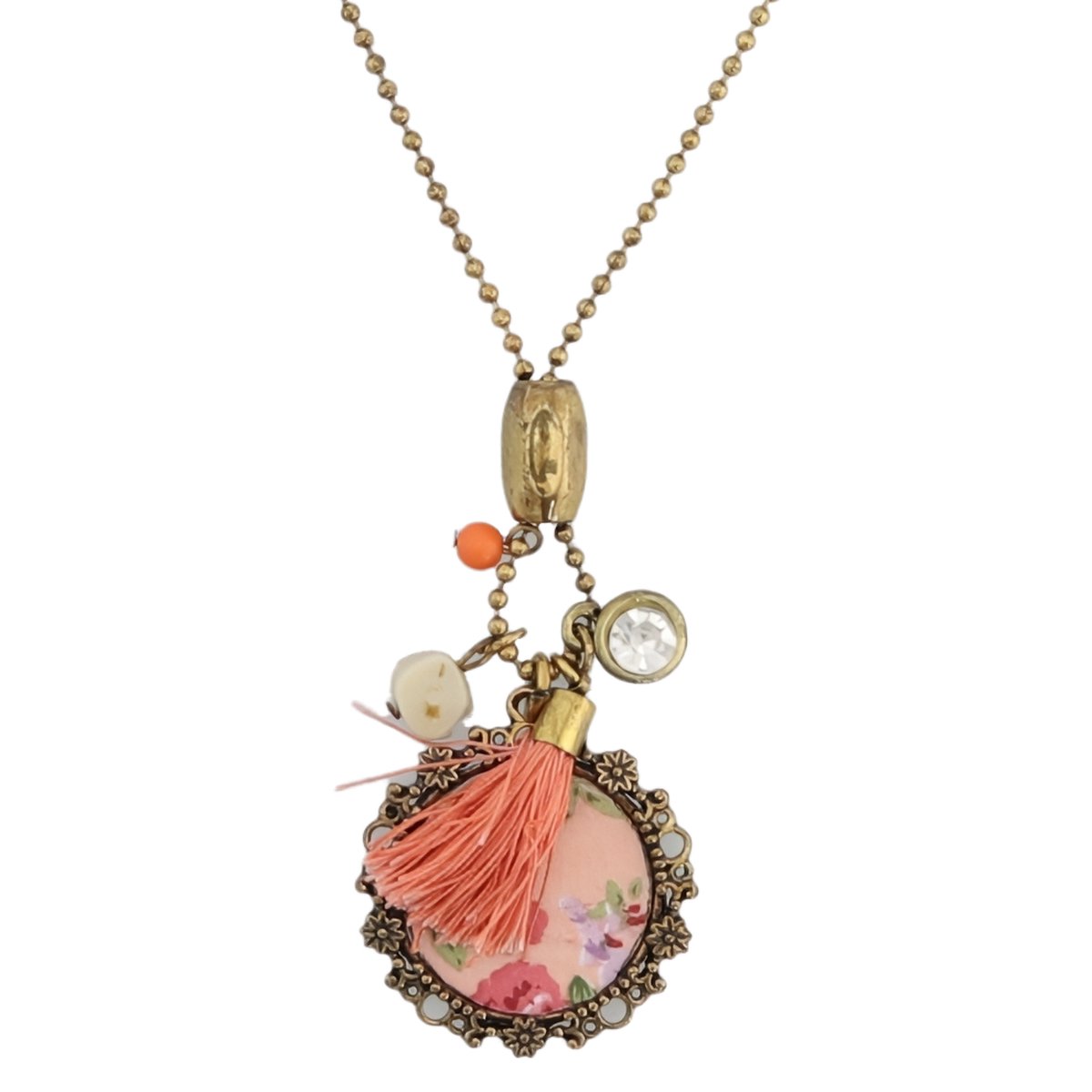 Behave – Lange Ketting – Oudroze – Vintage Goudkleur – Bloemmotief – Ibiza Stijl