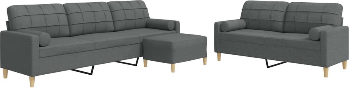 vidaXL - 3-delige - Loungeset - met - voetenbank - en - kussens - stof - donkergrijs