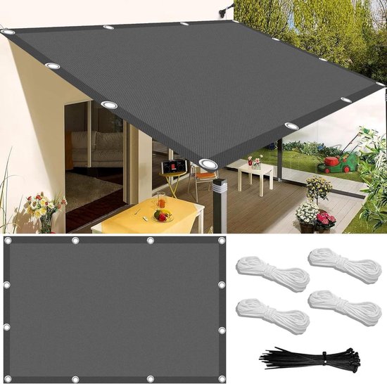 Voile d'ombrage rectangulaire 1,5 x 2 mètres - Filet d'ombrage imperméable et anti-UV pour balcon, terrasse et Jardin - Cordon de fixation inclus - Gris foncé